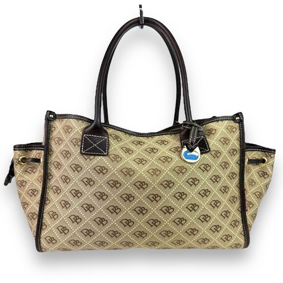 Dooney & Bourke Vintage 90s Signature Weekender Leather Canvas Tote Tan Brown - Picture 2 of 12